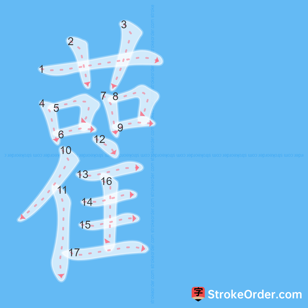 Standard stroke order for the Chinese character 雚