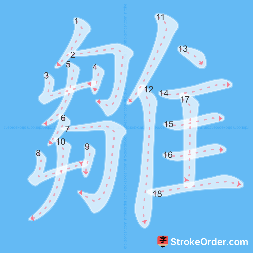 Standard stroke order for the Chinese character 雛