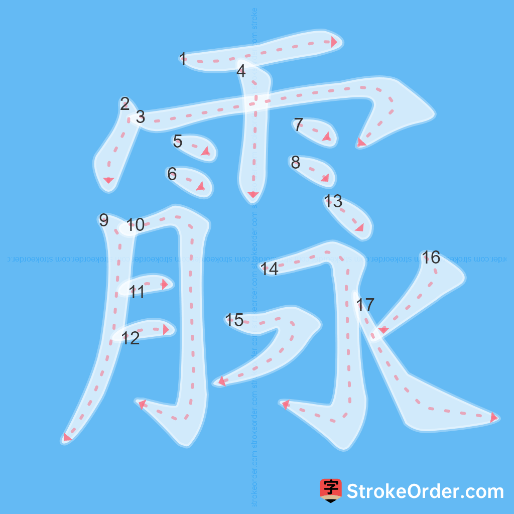 Standard stroke order for the Chinese character 霡