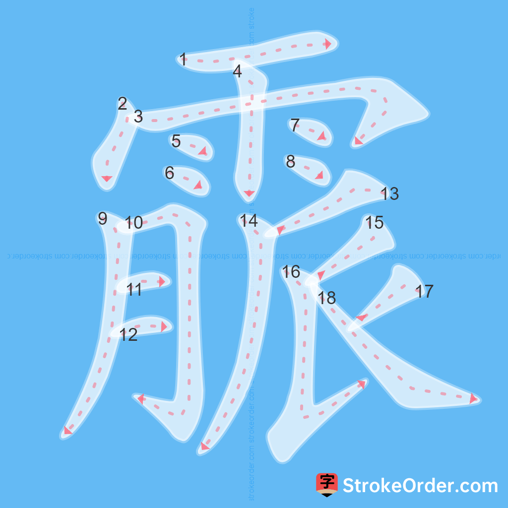 Standard stroke order for the Chinese character 霢