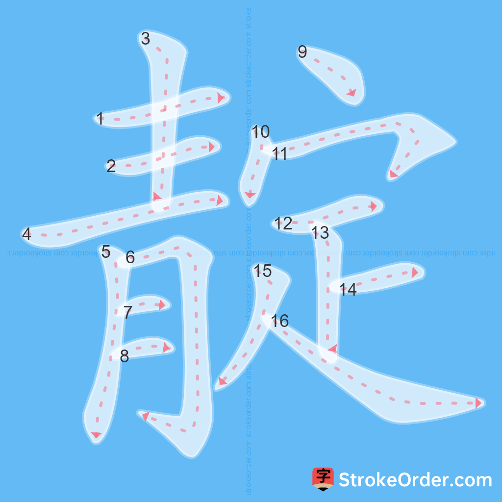 Standard stroke order for the Chinese character 靛