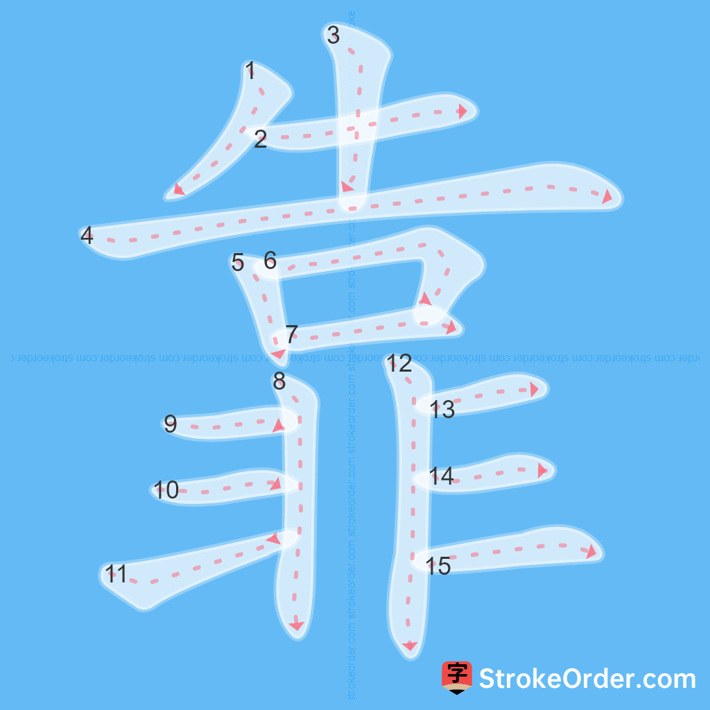 Standard stroke order for the Chinese character 靠