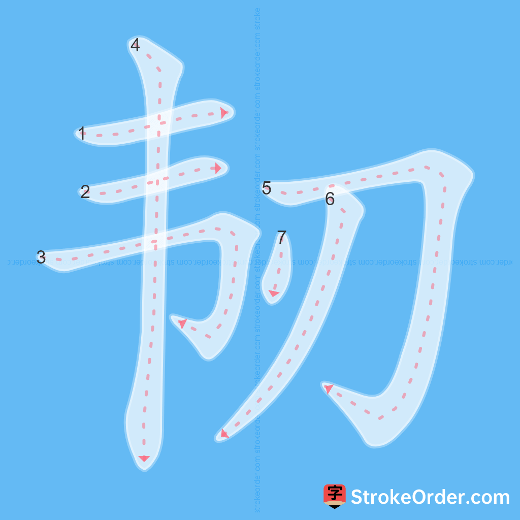Standard stroke order for the Chinese character 韧