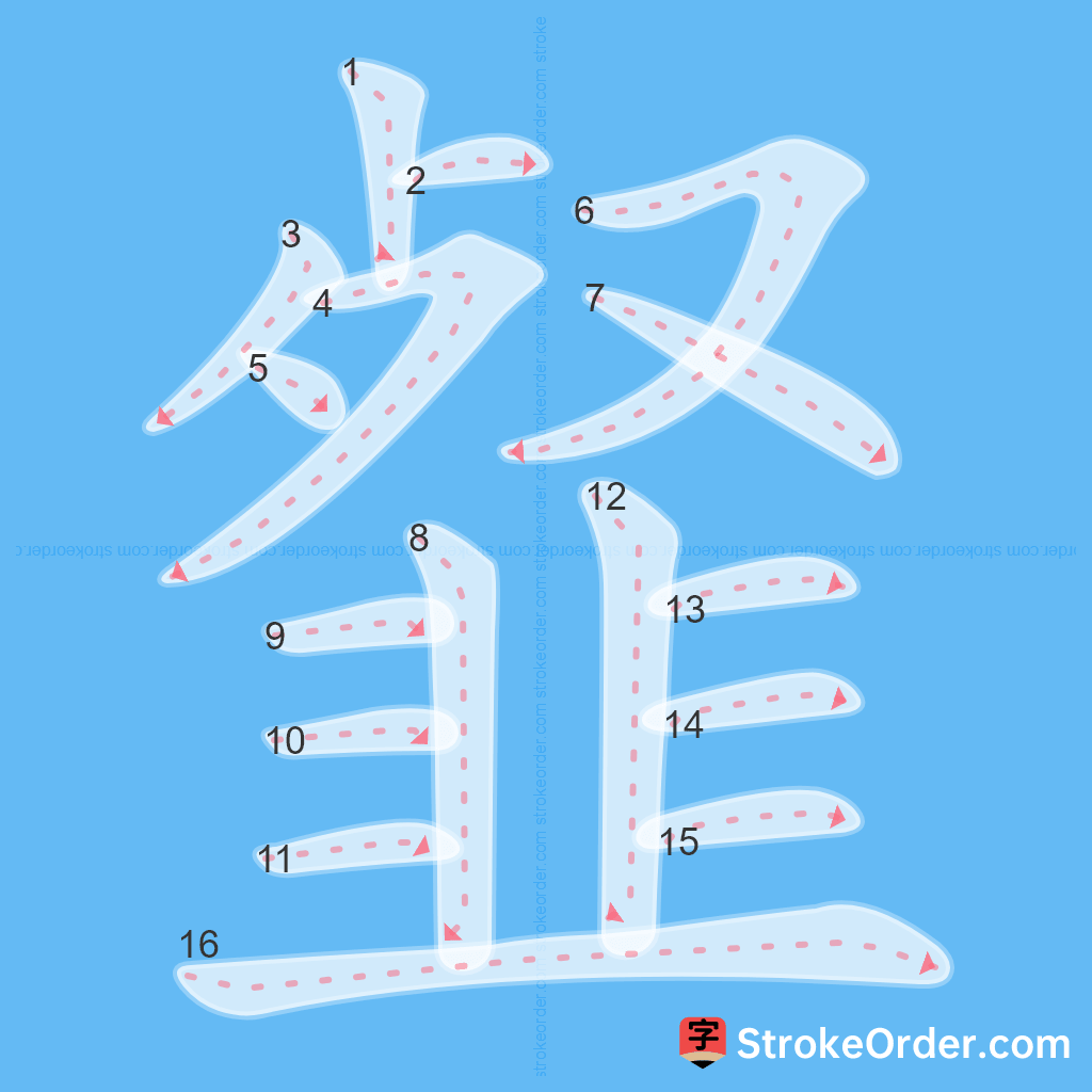 Standard stroke order for the Chinese character 韰