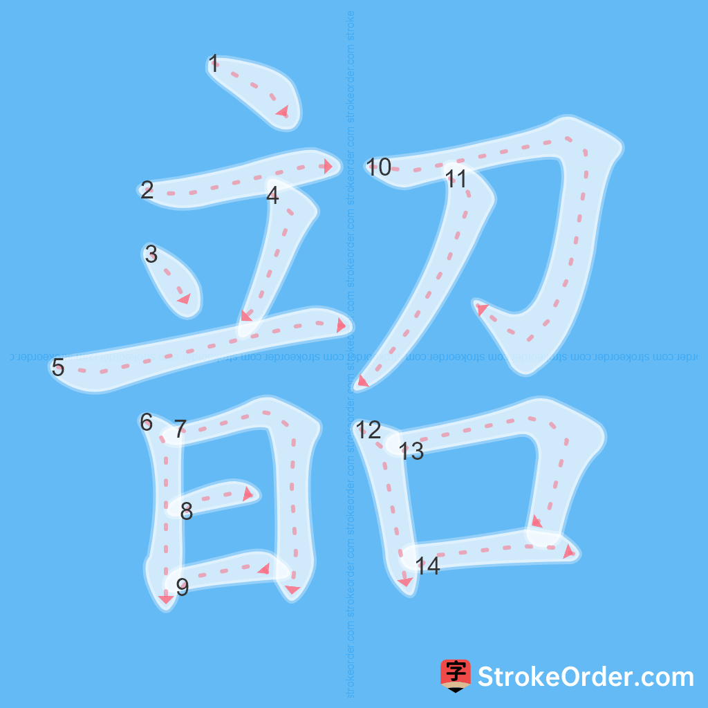 Standard stroke order for the Chinese character 韶