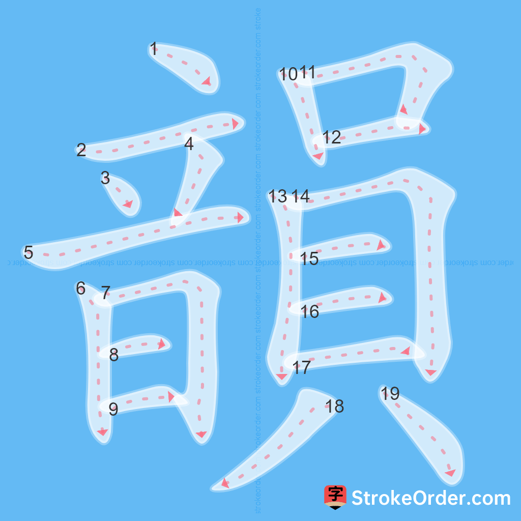 Standard stroke order for the Chinese character 韻