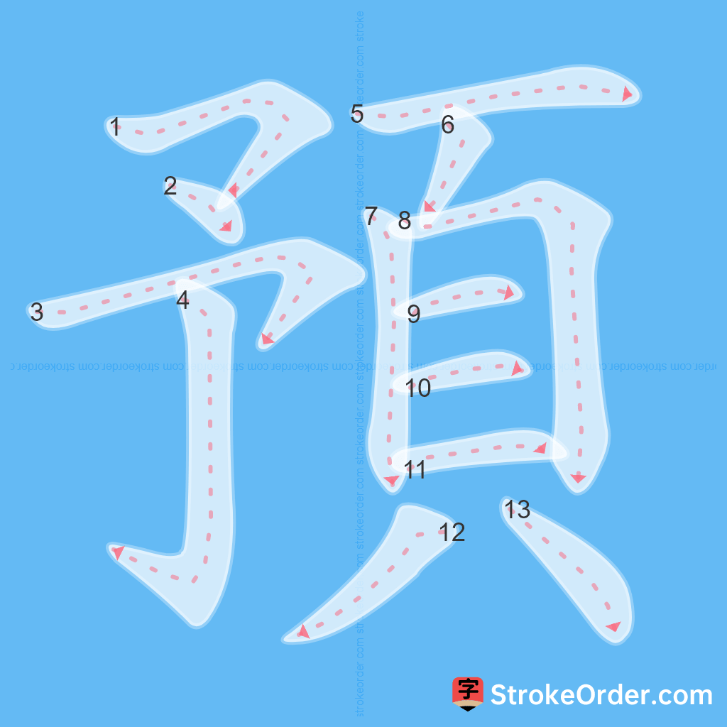 Standard stroke order for the Chinese character 預