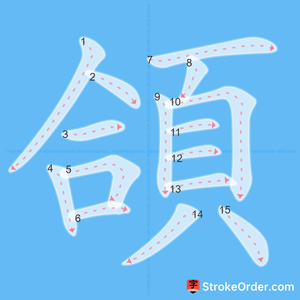 Standard stroke order for the Chinese character 頜