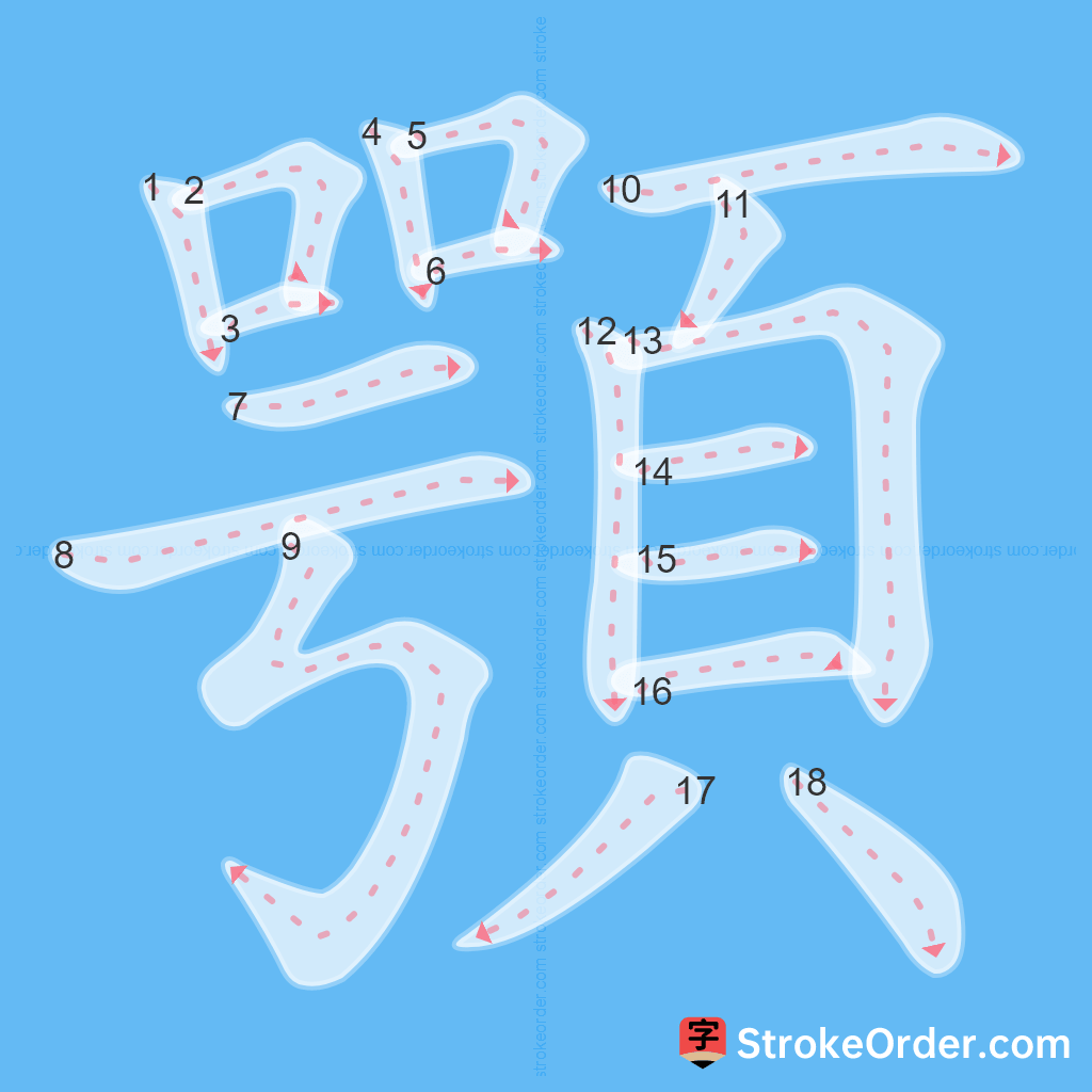 Standard stroke order for the Chinese character 顎