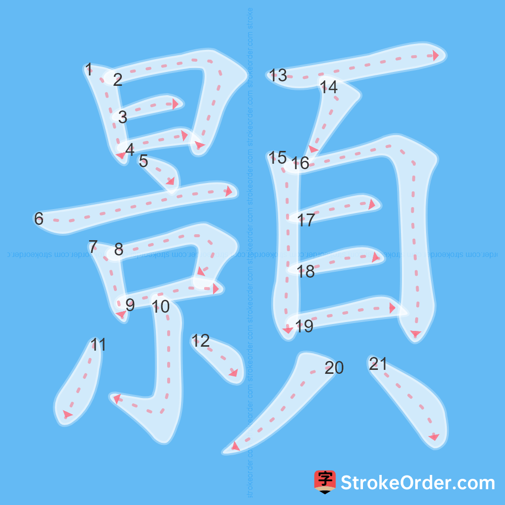 Standard stroke order for the Chinese character 顥