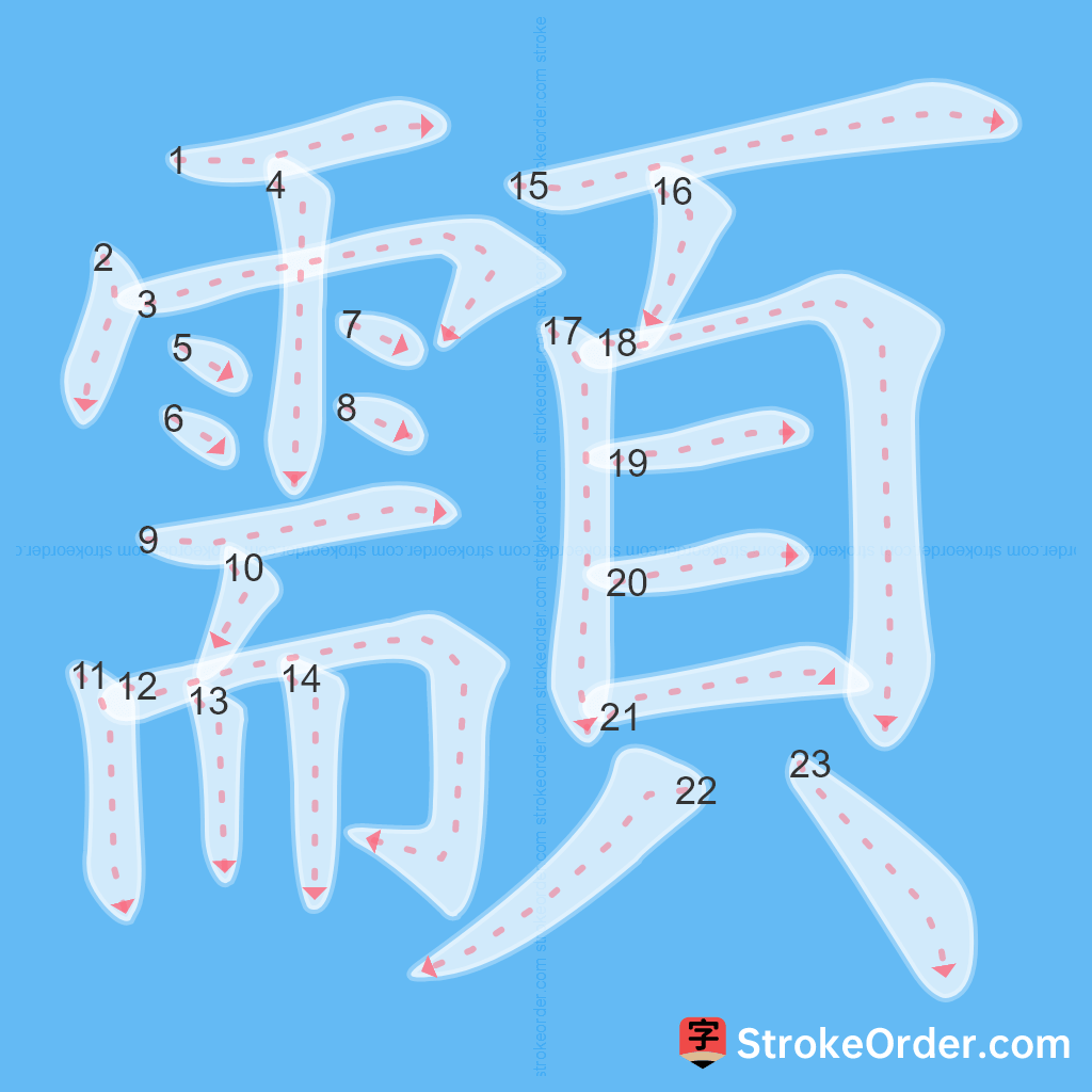 Standard stroke order for the Chinese character 顬