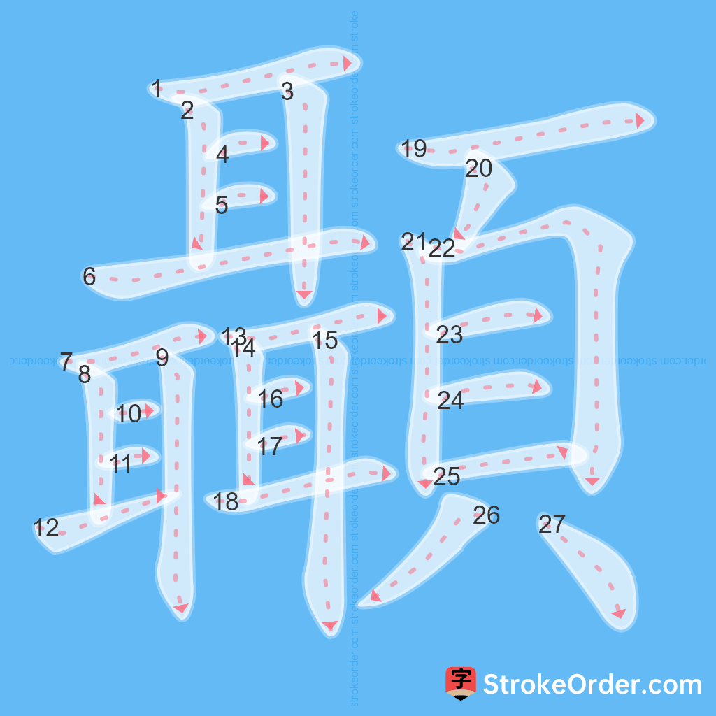 Standard stroke order for the Chinese character 顳