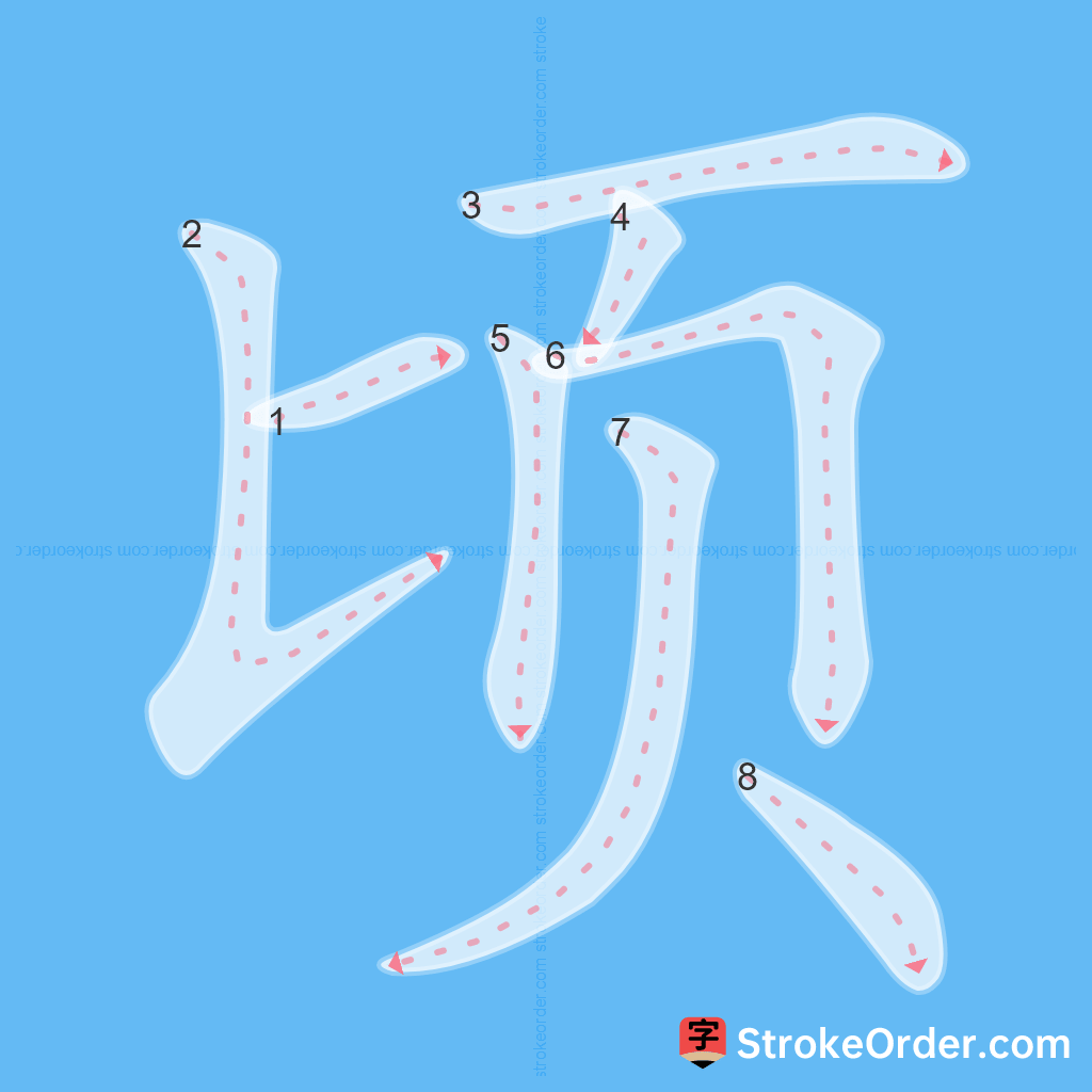 Standard stroke order for the Chinese character 顷