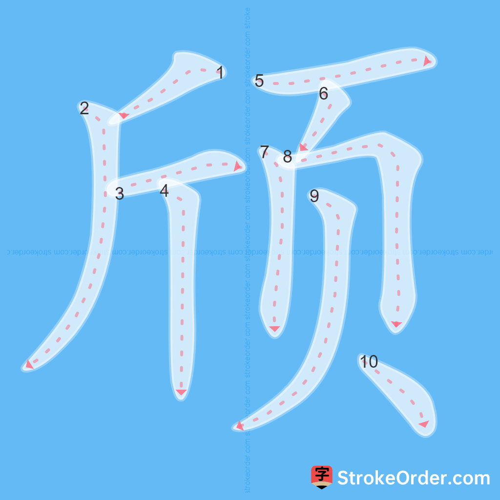 Standard stroke order for the Chinese character 颀