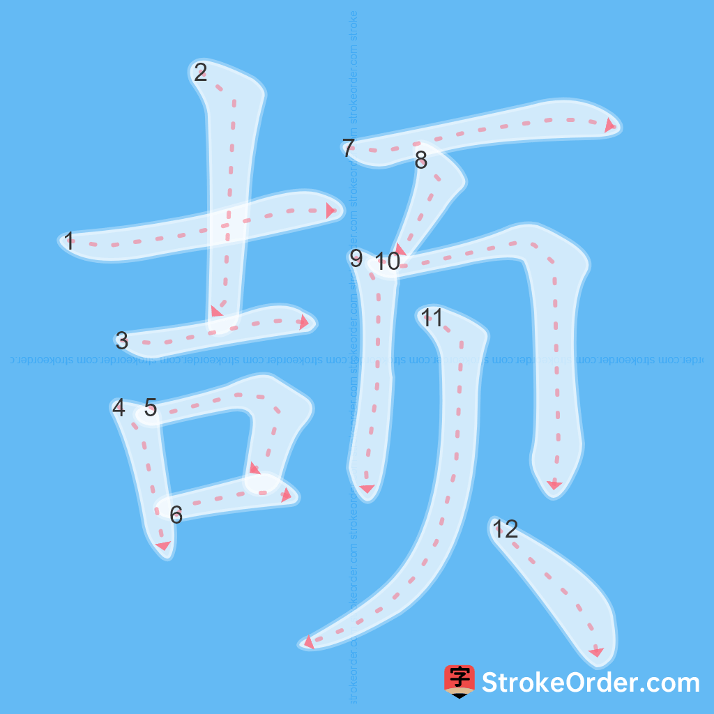 Standard stroke order for the Chinese character 颉