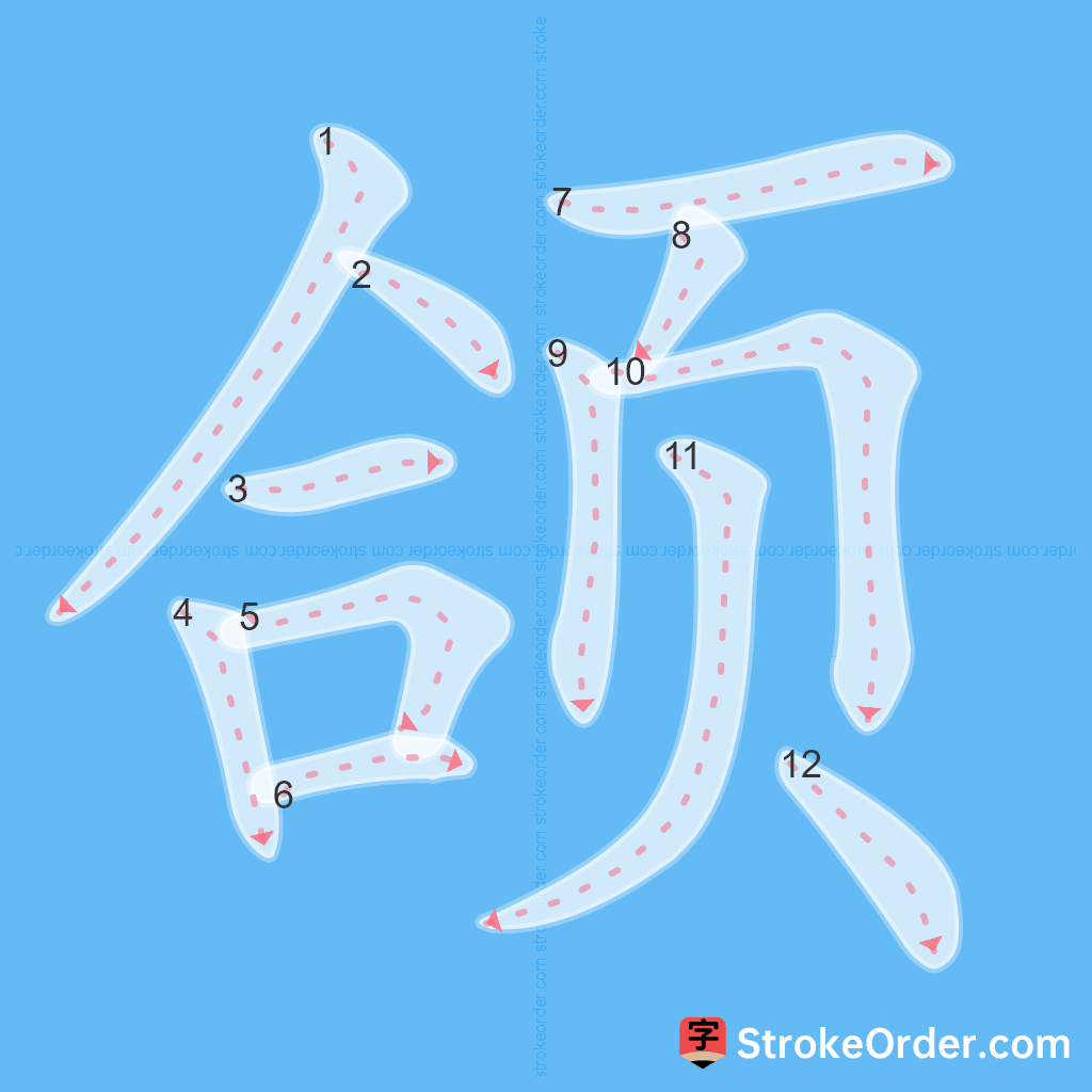 Standard stroke order for the Chinese character 颌