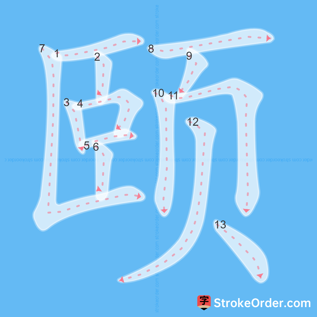 Standard stroke order for the Chinese character 颐