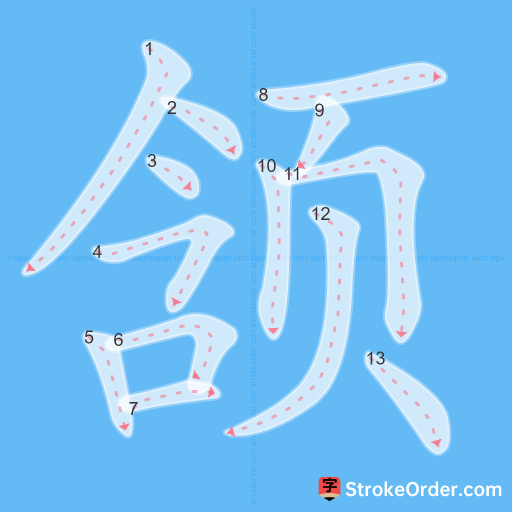 Standard stroke order for the Chinese character 颔