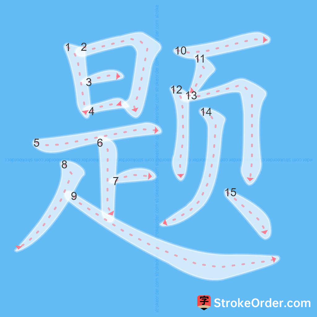 Standard stroke order for the Chinese character 题