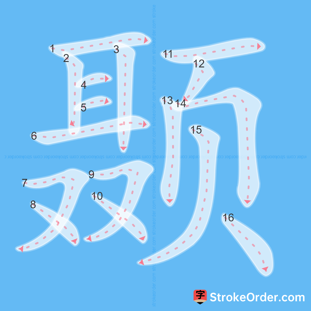 Standard stroke order for the Chinese character 颞