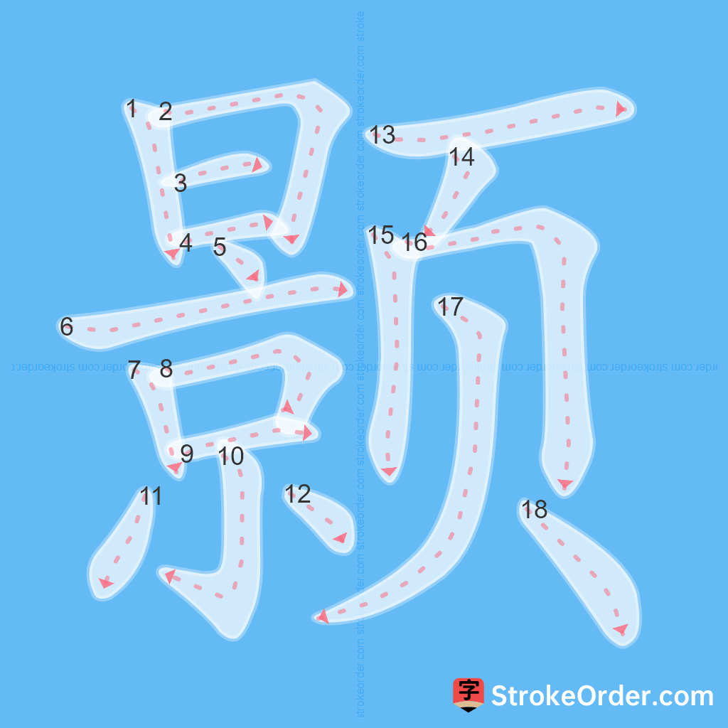 Standard stroke order for the Chinese character 颢