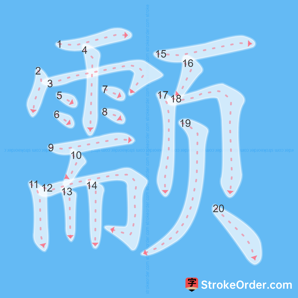 Standard stroke order for the Chinese character 颥