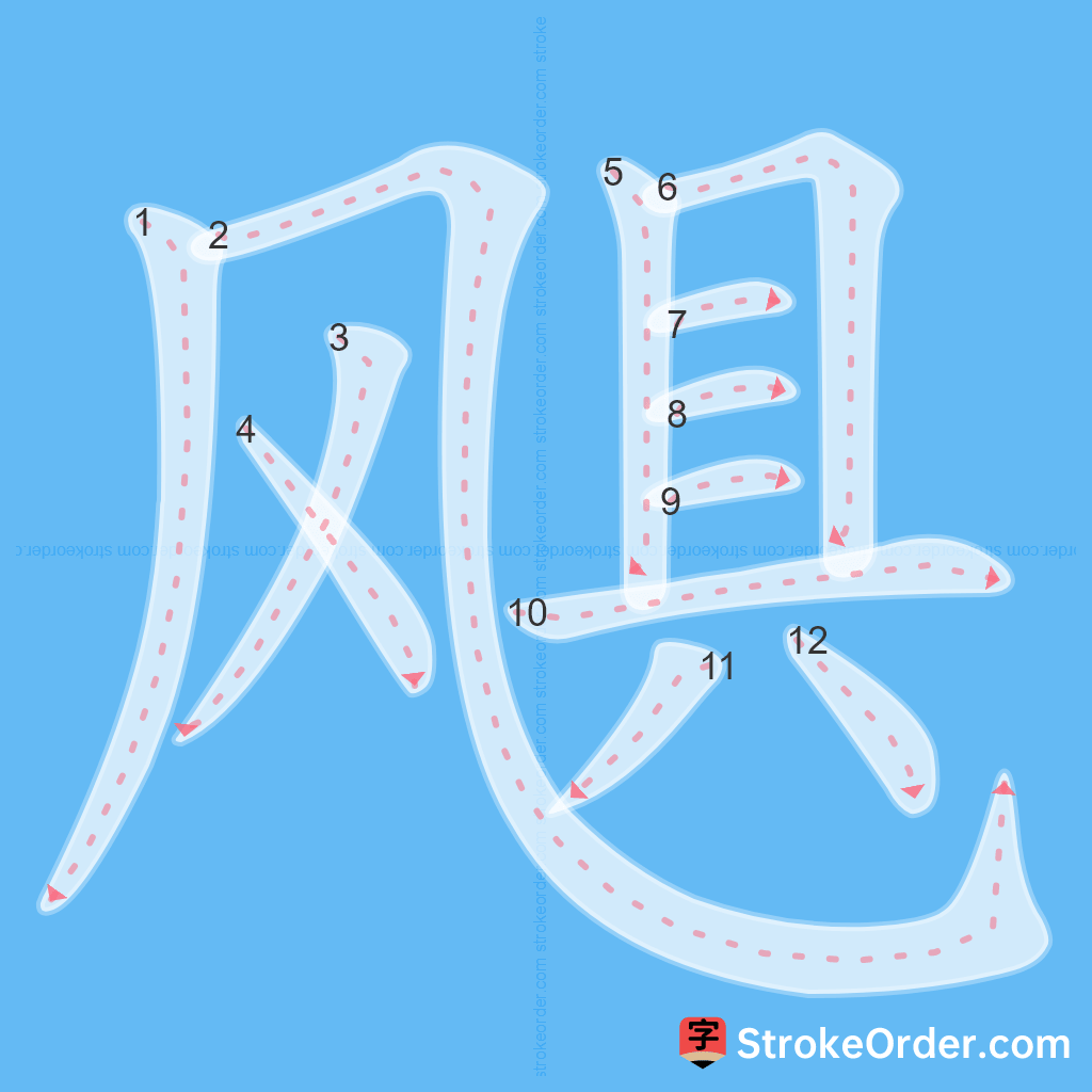 Standard stroke order for the Chinese character 飓