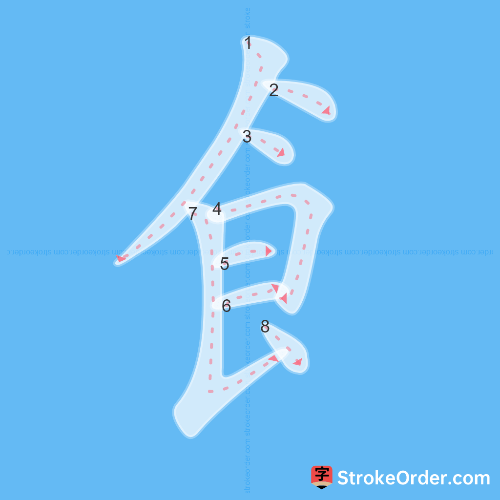 Standard stroke order for the Chinese character 飠