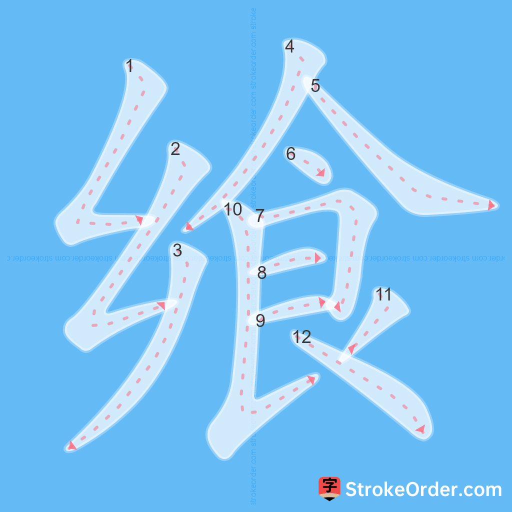Standard stroke order for the Chinese character 飨