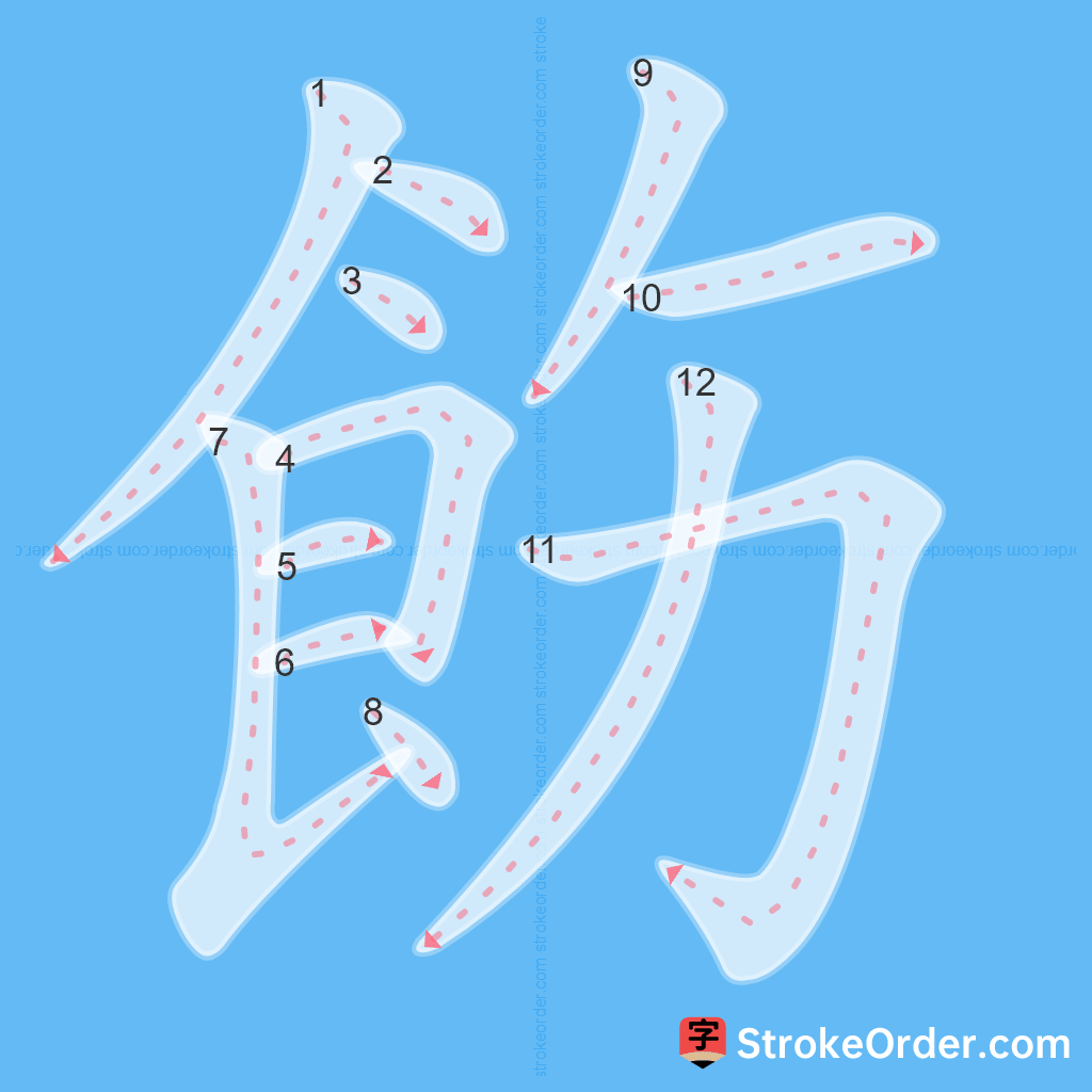 Standard stroke order for the Chinese character 飭