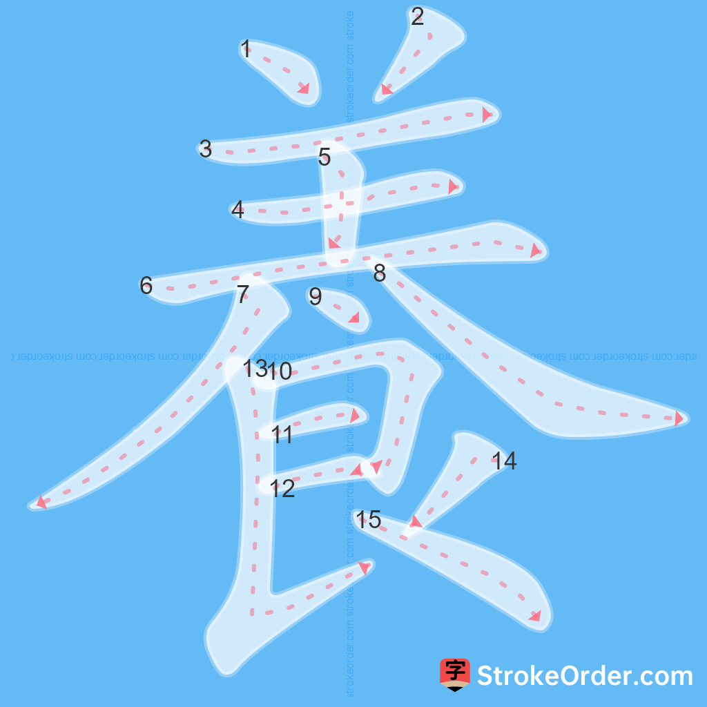 Standard stroke order for the Chinese character 養