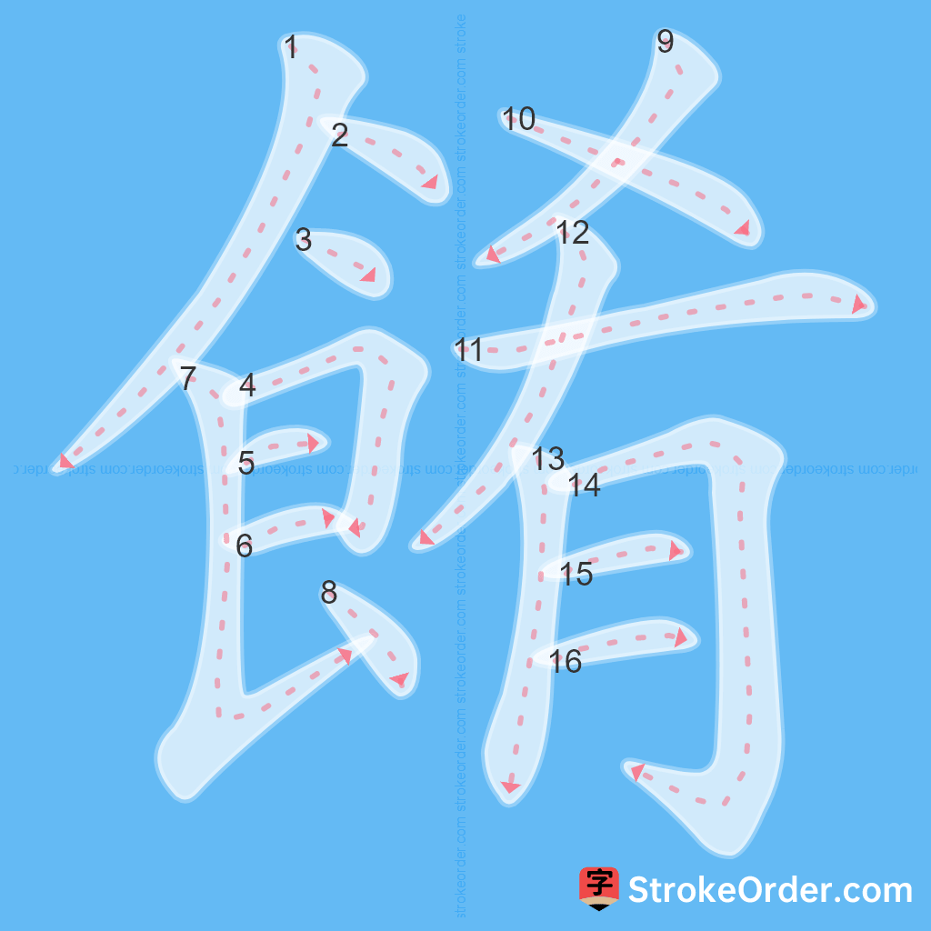 Standard stroke order for the Chinese character 餚