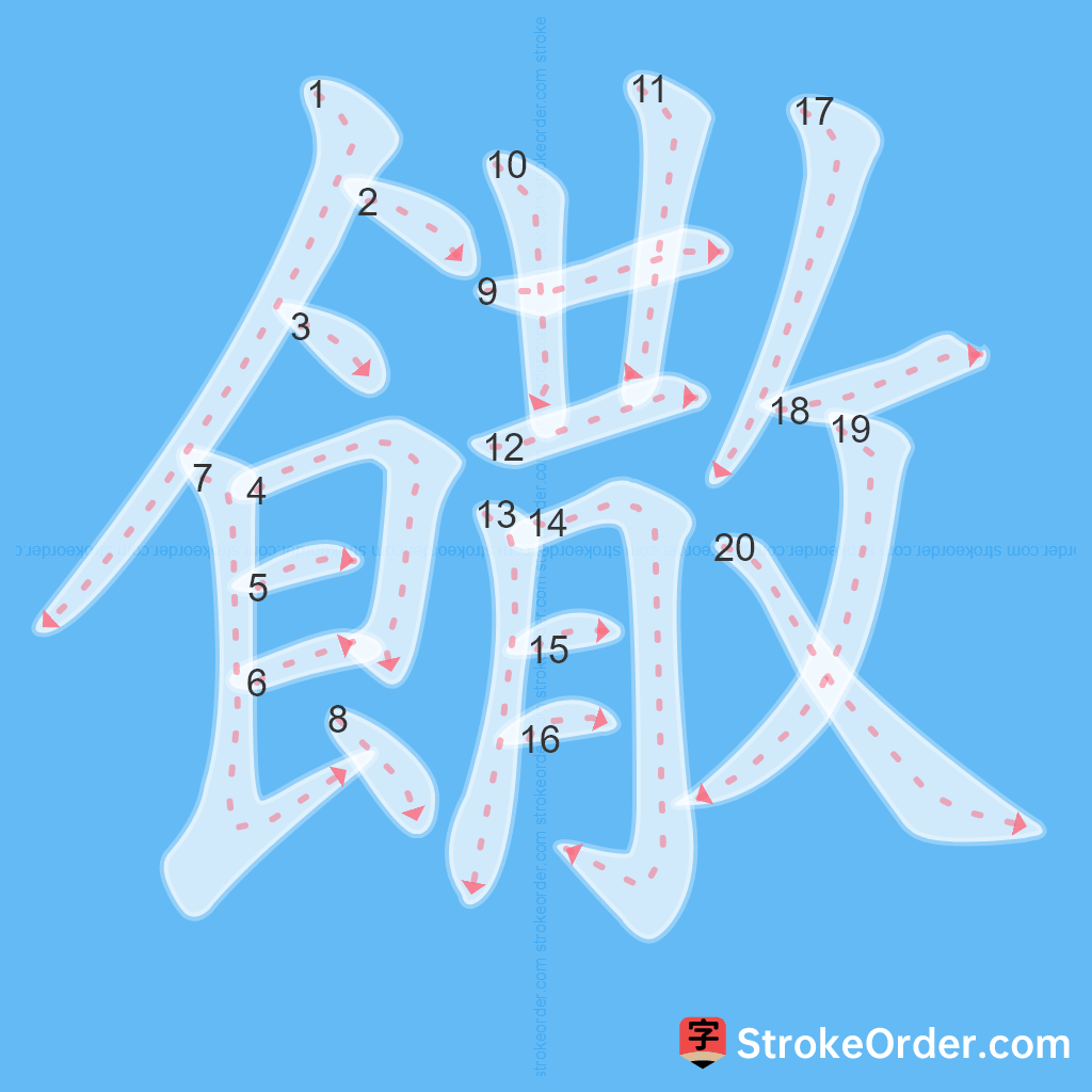 Standard stroke order for the Chinese character 饊