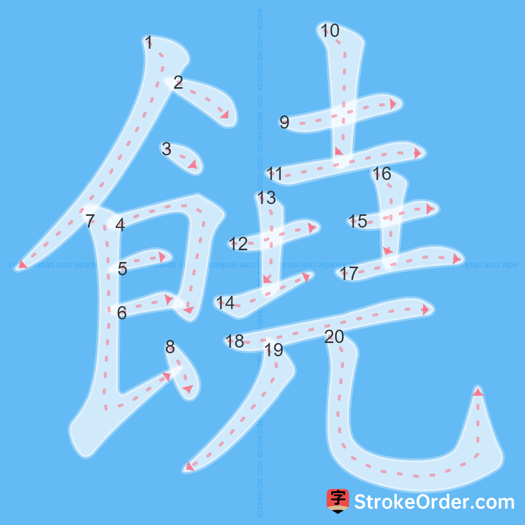 Standard stroke order for the Chinese character 饒