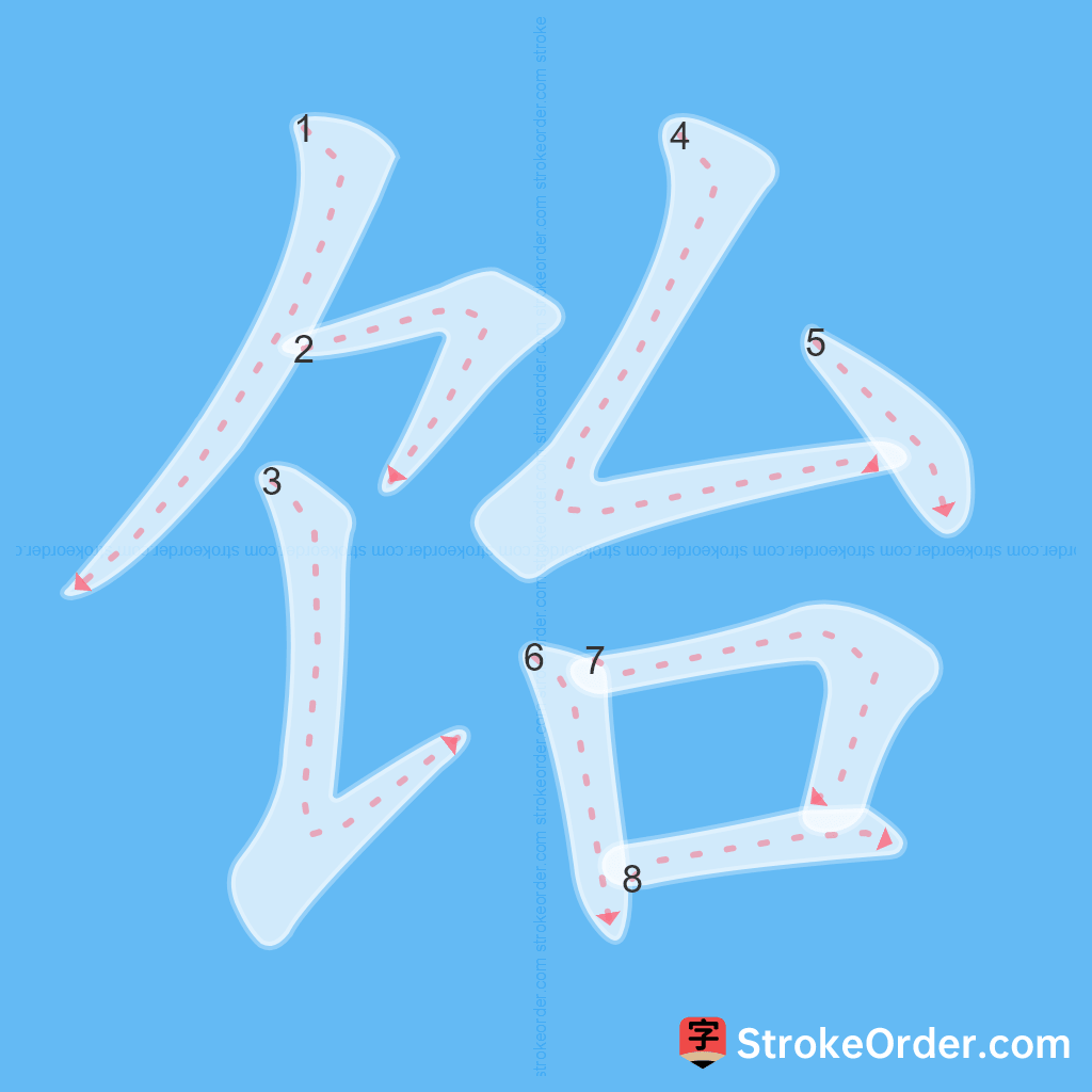 Standard stroke order for the Chinese character 饴