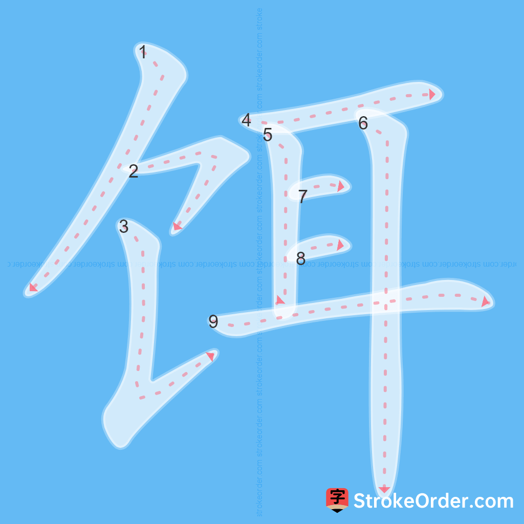Standard stroke order for the Chinese character 饵