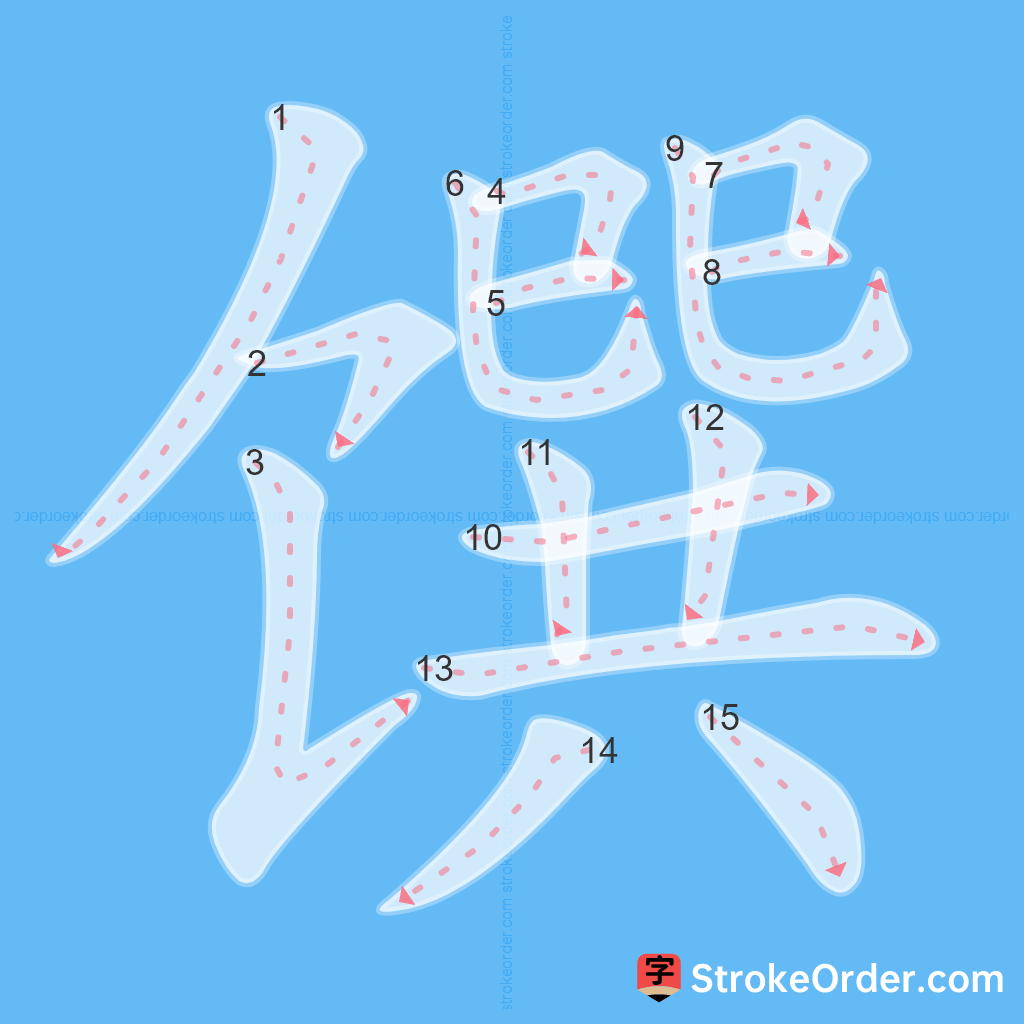 Standard stroke order for the Chinese character 馔
