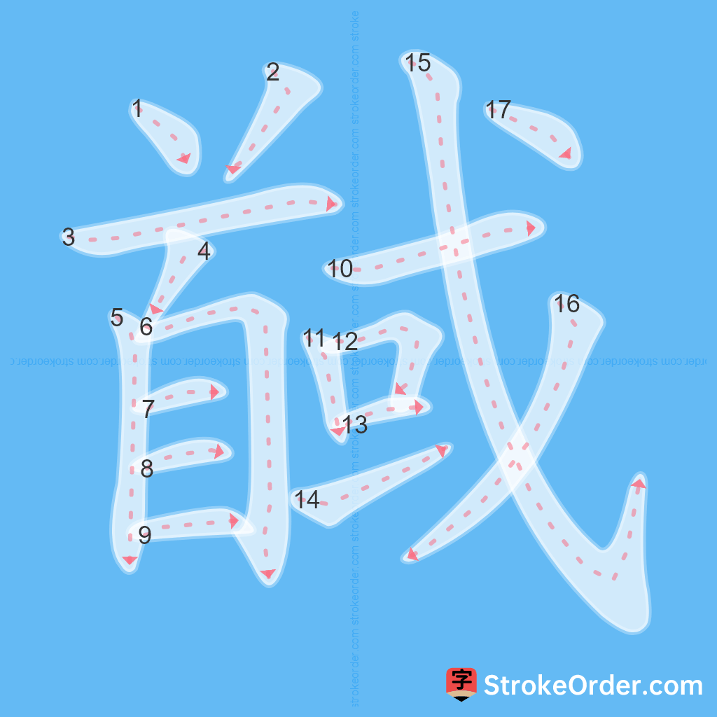 Standard stroke order for the Chinese character 馘