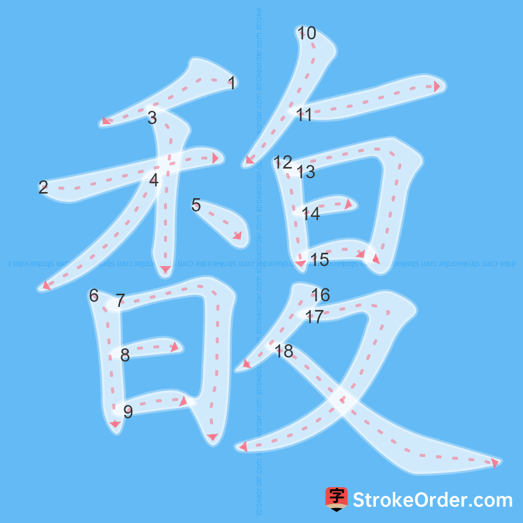 Standard stroke order for the Chinese character 馥