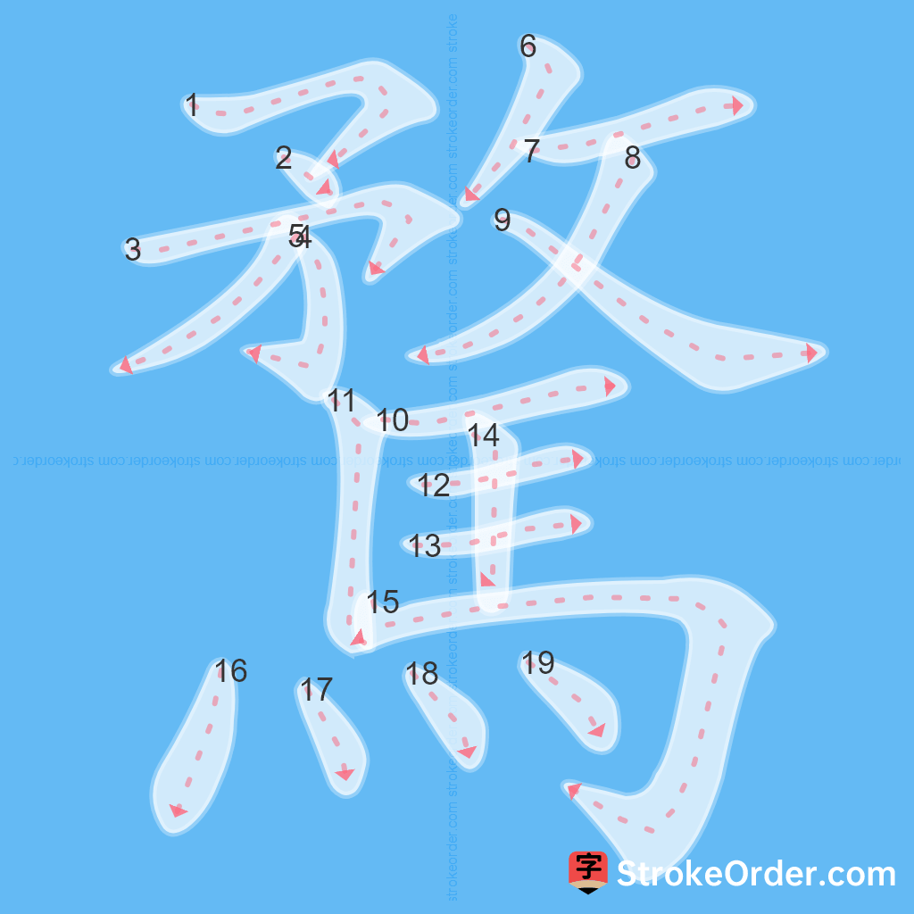 Standard stroke order for the Chinese character 騖