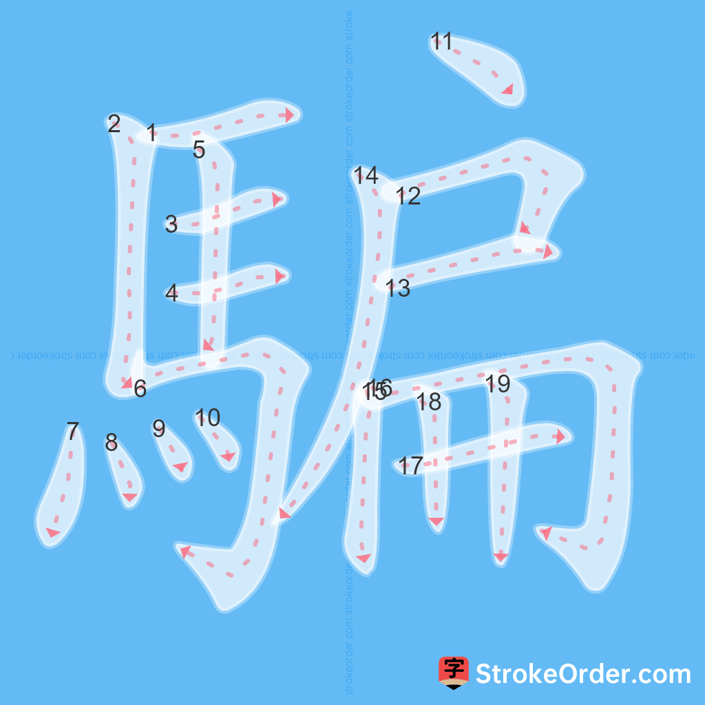 Standard stroke order for the Chinese character 騙
