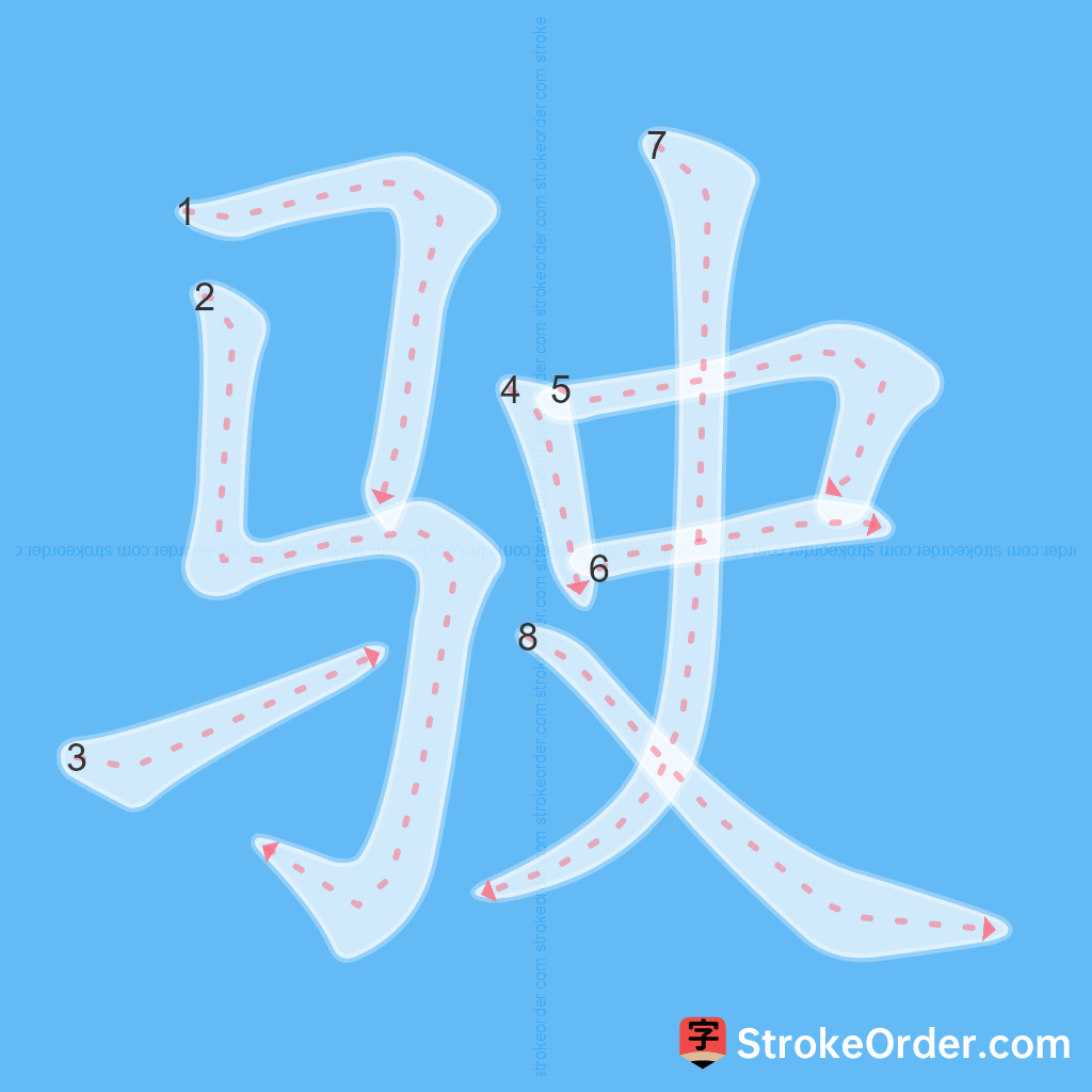 Standard stroke order for the Chinese character 驶