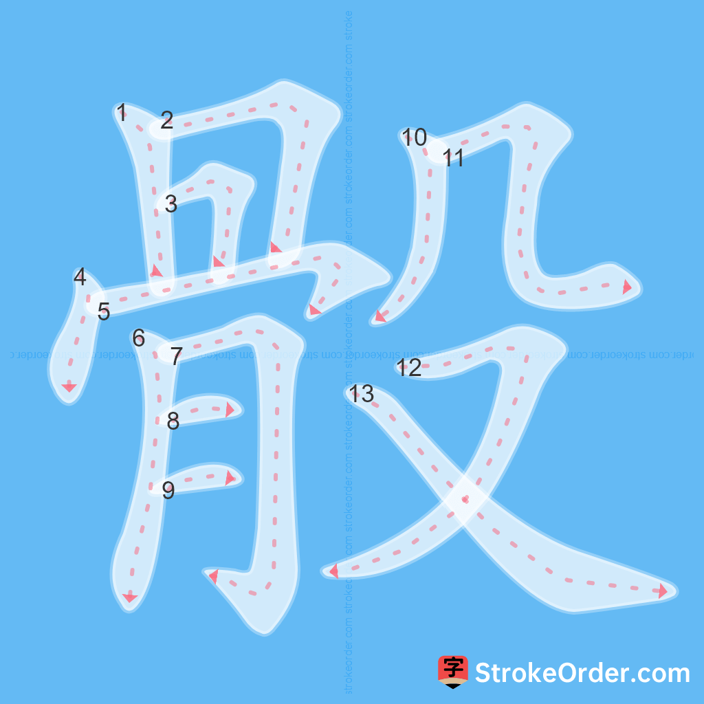Standard stroke order for the Chinese character 骰