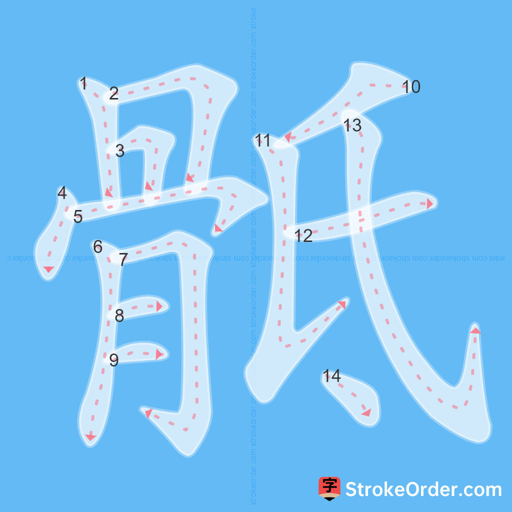 Standard stroke order for the Chinese character 骶