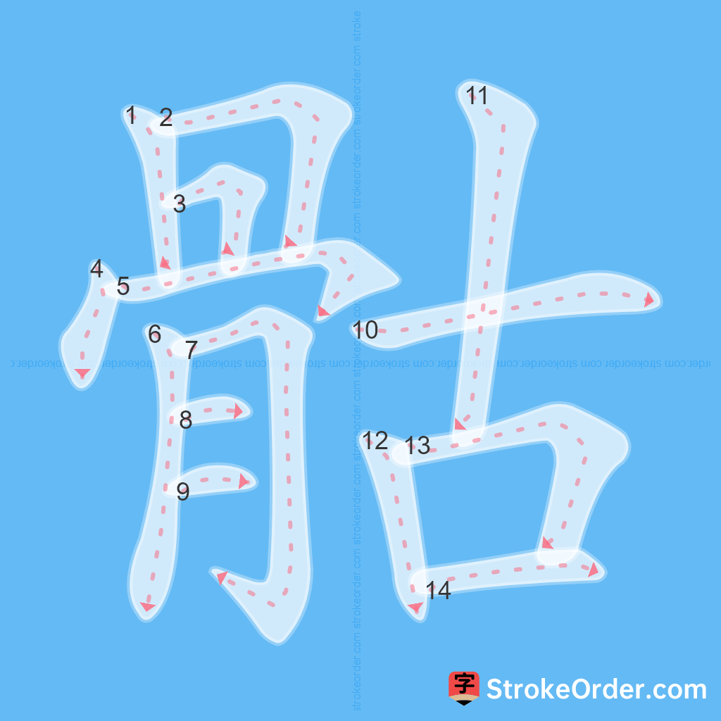 Standard stroke order for the Chinese character 骷