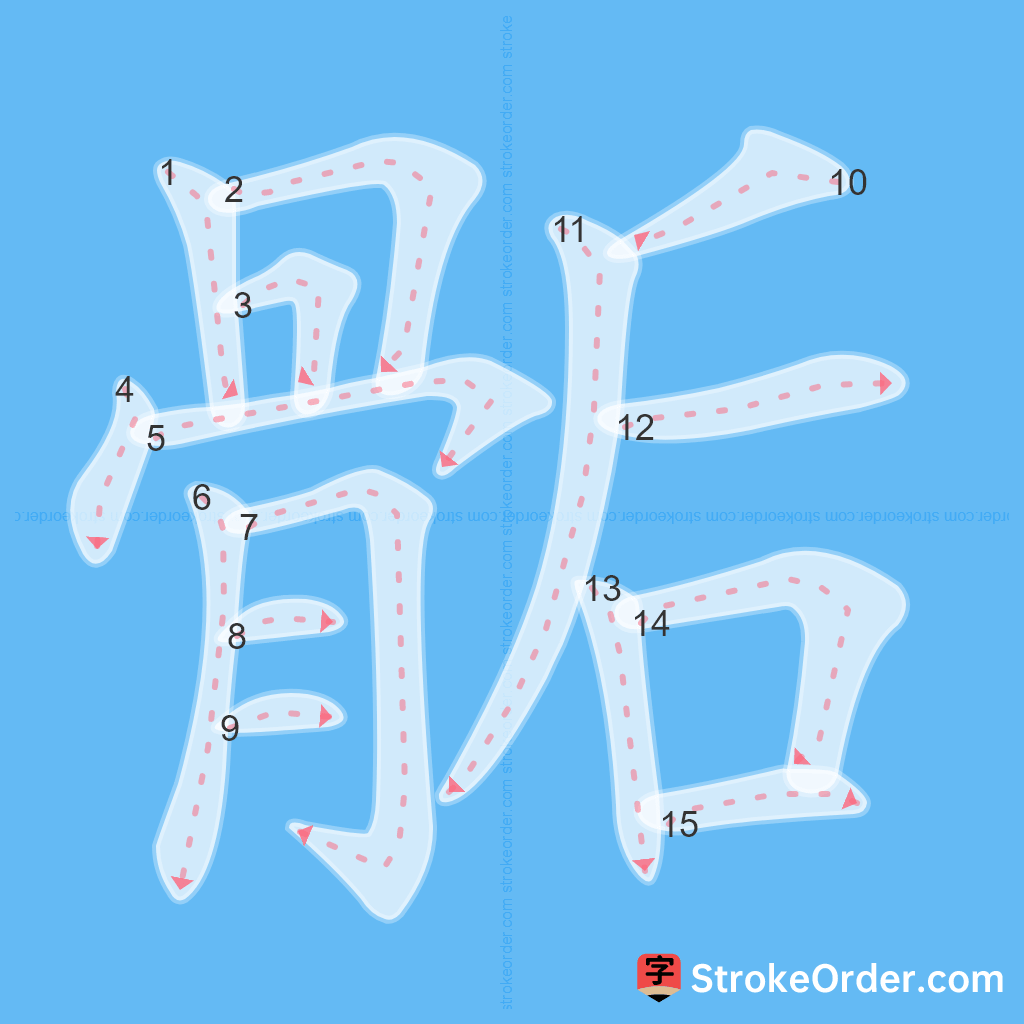 Standard stroke order for the Chinese character 骺