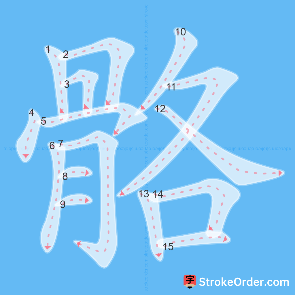 Standard stroke order for the Chinese character 骼