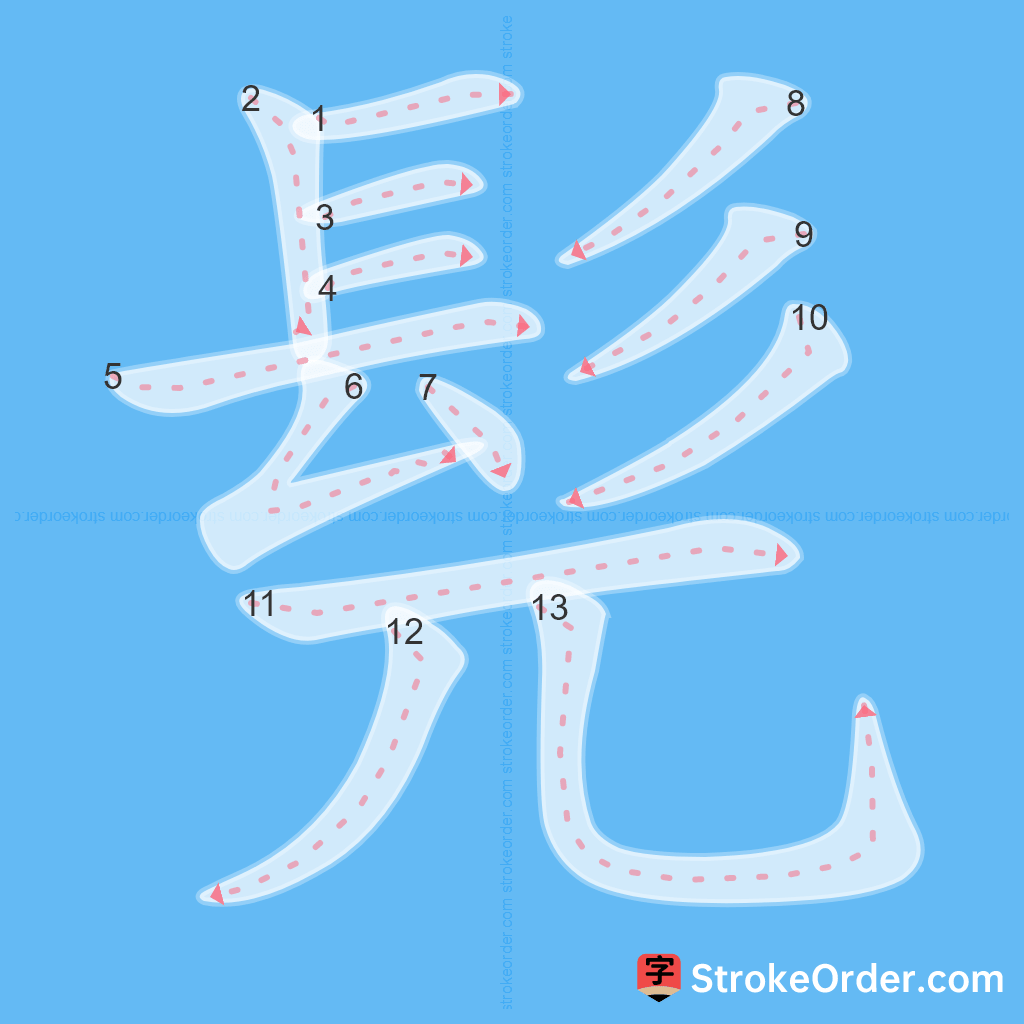 Standard stroke order for the Chinese character 髡