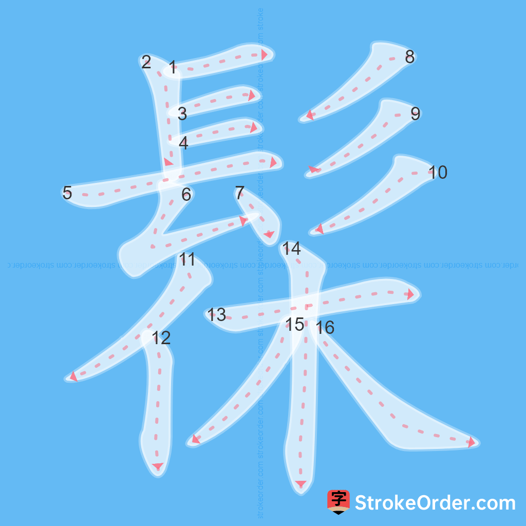 Standard stroke order for the Chinese character 髹