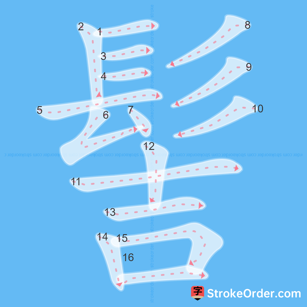 Standard stroke order for the Chinese character 髻